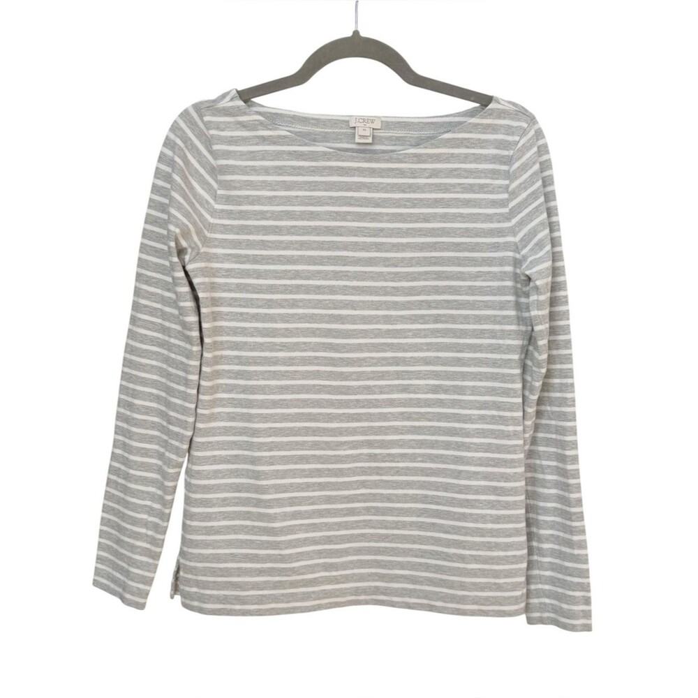 J. Crew Factory Gray Stripe Long Sleeve Boatneck Nautical 100% Cotton Top. XS.
